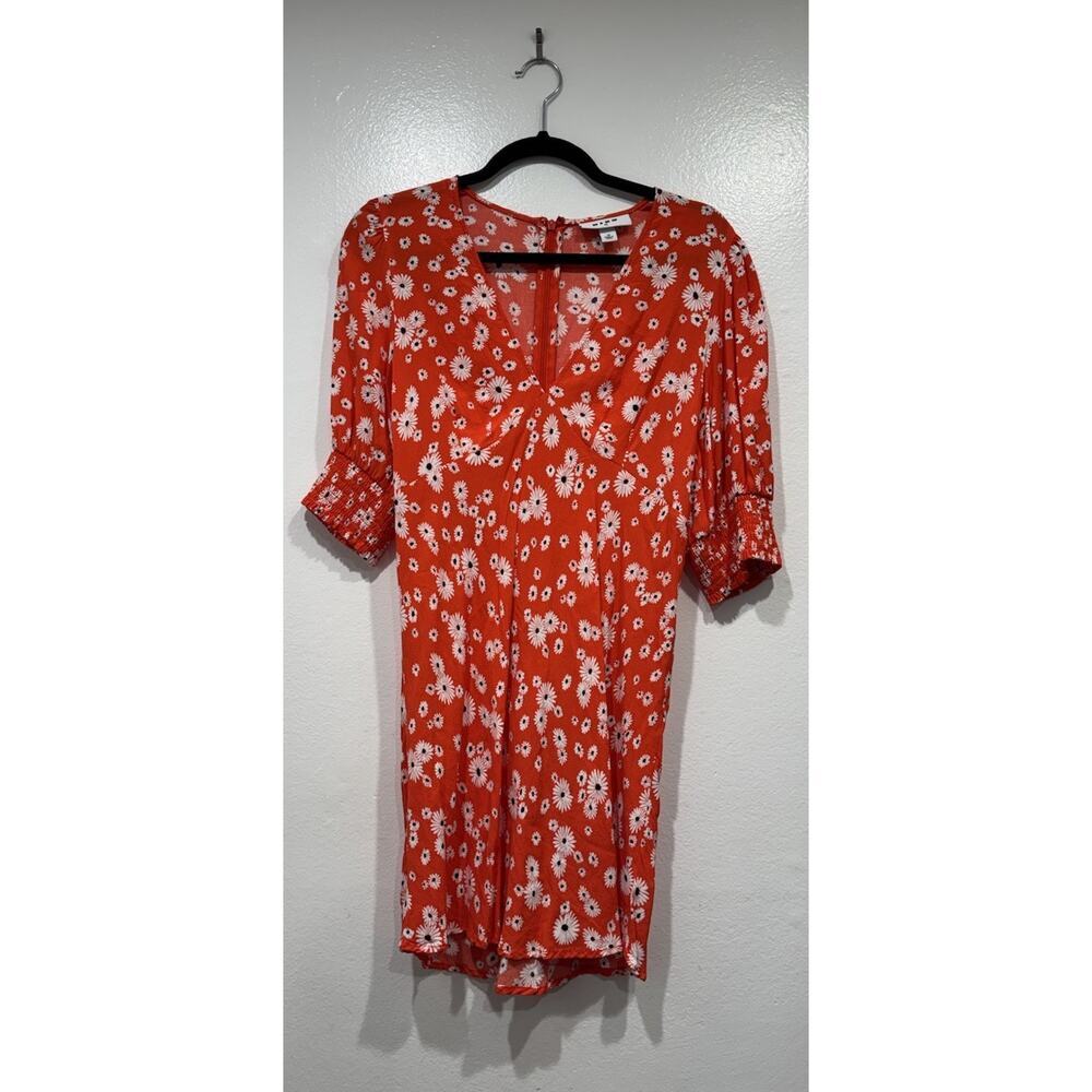 Rixo‎ x Target Orange Red Ditsy Daisy Floral Puff Sleeve V Neck Mini Dress 10